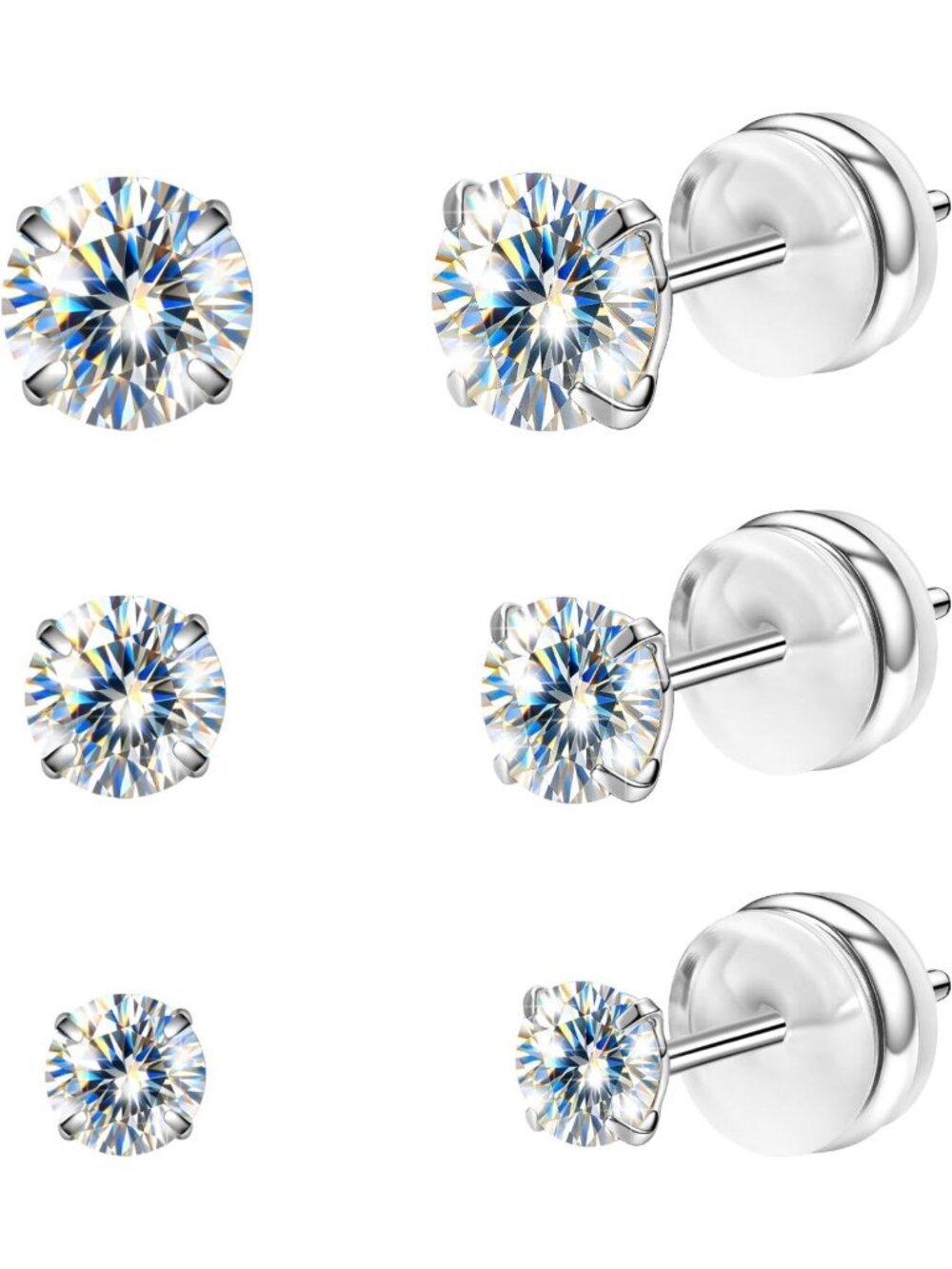 3 Pairs Titanium Moissanite Stud Earrings - Hypoallergenic, Sparkling Jewelry